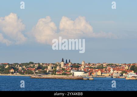 View to Visby on Gotland. View to Visby with its historic old town Stock Photo