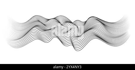 Abstract wave black lines, vector flowing gradient smooth curve. Stock Vector