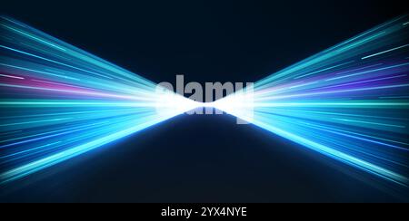 High speed movement of light speed lines of blue color. Glowing futuristic template of speed, wireless data transmission over the Internet. Stock Vector