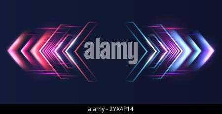 Visualization of big data traffic with glowing arrows moving to the sides. High technology motion concept, high speed data streaming. Stock Vector