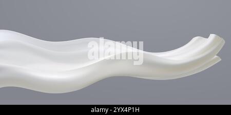 Flying white fabric, curtain. Smooth silk horizontal fabric. Stock Vector