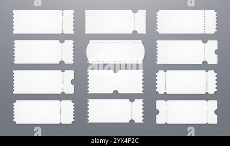 Blank paper discount coupons, online shopping tags, sale tags. Set of white tickets for design. Stock Vector