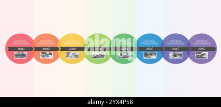 Infographic template of historical events timeline. Business presentation brochure with 8 options, steps. Stock Vector