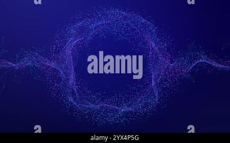 Abstract wave burst of glowing dot particles, neural networks. Digital technology background of wireless big data transmission, internet network, netw Stock Vector