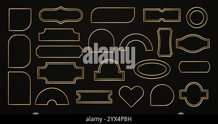 Decorative vintage frames borders of gold color, different geometric shapes. Text box title frame border set. Stock Vector