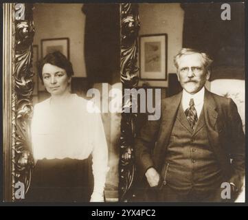 Portrait of Alphonse Mucha and His Wife, negative 1920s; print about 1980. Stock Photo