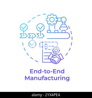 End-to-end manufacturing blue gradient concept icon Stock Vector
