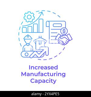 Increased manufacturing capacity blue gradient concept icon Stock Vector