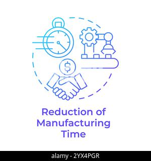 Reduction of manufacturing time blue gradient concept icon Stock Vector