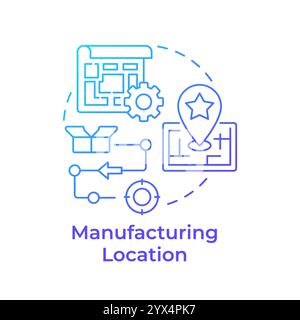 Manufacturing location blue gradient concept icon Stock Vector