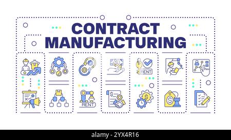 Contract manufacturing teal word concept isolated on white Stock Vector
