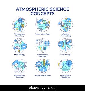 Atmospheric sciences multi color concept icons Stock Vector