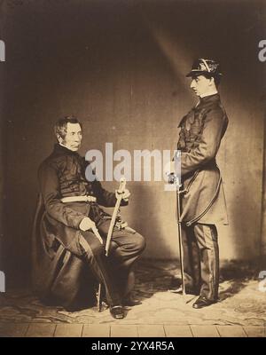 Lt. Gen. Sir J. Burgoyne, G.C.B. &amp; Lt. Stopford, A.D.C., 1855.  Additional Info: Portrait of two men in military uniforms-one seated at the left and the other standing at attention to the right. Stock Photo