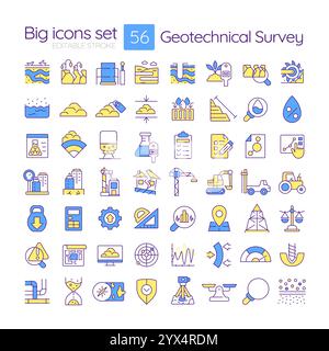 Geotechnical survey RGB color icons set Stock Vector