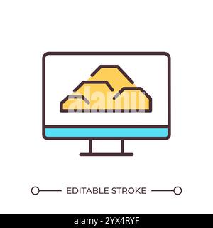 Rocks pile on computer monitor RGB color icon Stock Vector