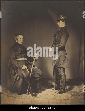 Lt. Gen. Sir Burgoyne, G.C.B. Seated in Dress Uniform with Aide to his Right, 1855.  Additional Info: Portrait of two men in military dress, one seated, one standing. Stock Photo