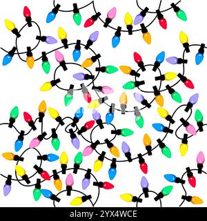 Multicolored bulbs on strand seamless pattern art Stock Vector