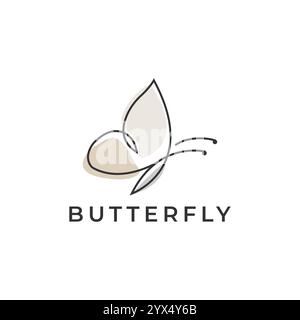 Butterfly Logo Design vector with Elegant linear and simple monoline style Stock Vector