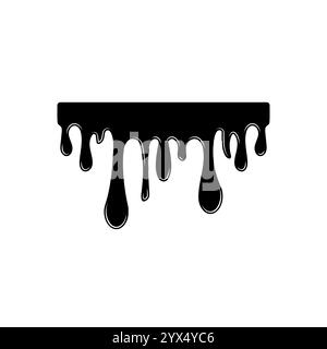 Black melt drops. Flowing liquid dripping from above. Hand drawn liquid paint drops on an isolated background. Flowing, spilling, dripping. Vector ill Stock Vector