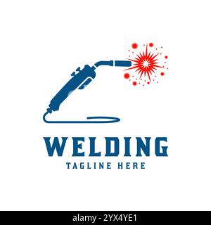 Welding torch with spark logo design. Welder tool vector design. Welding work logotype Stock Vector