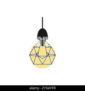 Industrial Metal Cage Pendant Light Hanging Lamp lighting vector icon illustration Stock Vector