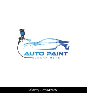 Car Painting Logo with Spray Gun and Sport Car Concept Stock Vector