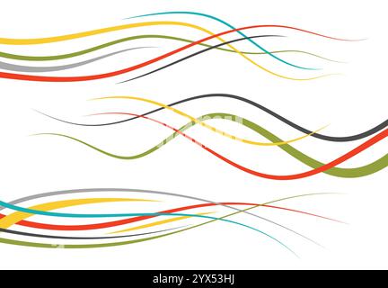 Set of abstract color  curved lines. Wave design element. Vector illustration. Stock Vector