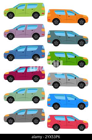 Set of multicolored car. Isolated vector illustration. Stock Vector