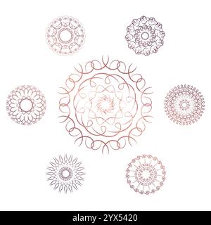 Set of seven geometric circular elements. Vector monogram on white background. Vector illustration Stock Vector