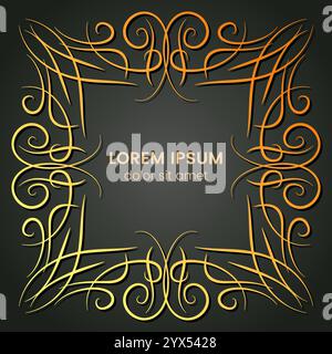 A square golden monogram element on a dark background. Vector illustration. Stock Vector
