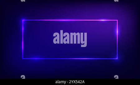 Neon rectangular frame with shining effects on dark background. Empty glowing techno backdrop. Vector illustration. Stock Vector
