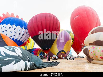 Doha, Qatar. 13th Dec, 2024. People look at hot air balloons taking off during the Qatar Balloon Festival 2024 in Doha, Qatar, on December 13, 2024. The 5th Edition of the Qatar Balloon Festival takes place here from December 12 to 22, and more than 50 participants participate in the festival (Photo by Noushad Thekkayil/NurPhoto). Credit: NurPhoto SRL/Alamy Live News Stock Photo