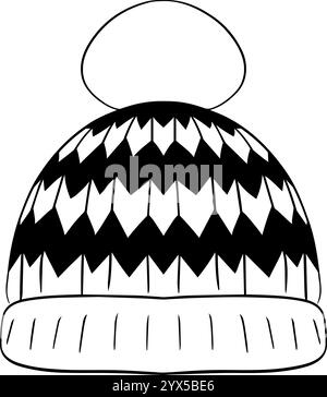 warm hat line graphic illustration. Winter knitted hat isolated on transparent background. Thin line art Editable Stroke. Vector illustration Stock Vector