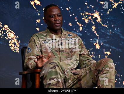 Orlando, United States of America. 11 December, 2024. U.S Space Force Brig. Gen. Jacob Middleton, commander of Space Forces Europe and Space Forces Africa, takes part in a discussion during the Space Force Association 2024 Spacepower Conference at the Hilton Orlando, December 11, 2024 in Orlando, Florida.  Credit: Eric Dietrich/USSF/Alamy Live News Stock Photo