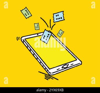 Online tickets booking app with digital tickets flying around tablet Stock Vector