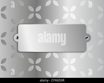Name Engraving silver plate on floral silver background. Polished decorative steel metal plate background, steel metal texture surface Stock Vector