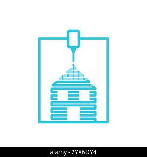 3D printing technology icon. House. Concrete printer nozzle. Isolated on white background. From blue icon set Stock Vector