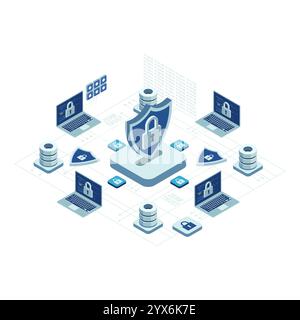 Isometric Cybersecurity and  Zero Trust Security Network. Zero Trust Security and Data Protection Concept Stock Vector