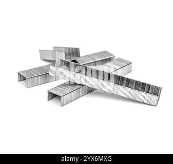 New staples for stapler on white background. Stock Photo