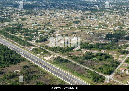 Florida. Aerial view of middle-class neighborhood with empty lots yet to be filled. in the Naples/Fort Meyers area Stock Photo
