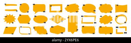 Quote box frame set. Simple geometric speech bubbles with quotation marks and empty copy space for text. Templates of info boxes. Flat vector Stock Vector