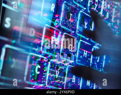 Artificial intelligence (AI), conceptual image. A virtual laptop being accessed using AI. Stock Photo