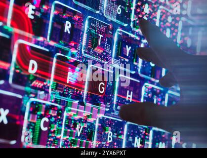 Artificial intelligence (AI), conceptual image. A virtual laptop being accessed using AI. Stock Photo