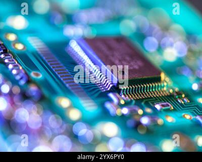 Close-up of a computer chip on a circuit board. Stock Photo