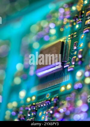 Close-up of a computer chip on a circuit board. Stock Photo