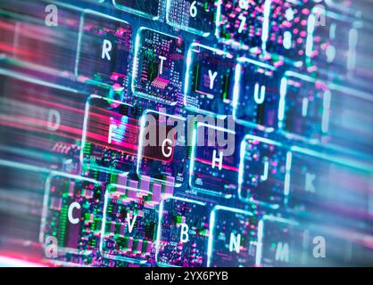 Artificial intelligence (AI), conceptual image. A virtual laptop being accessed using AI. Stock Photo