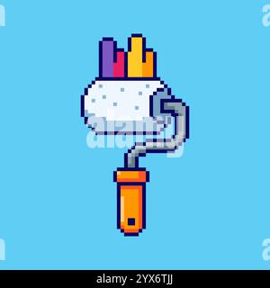 Pixel art Paint Roller game asset design Stock Vector