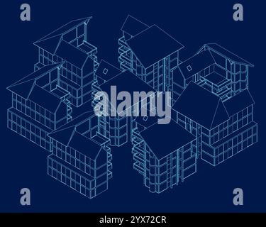 Suburban city buildings isometric set of colourful isolated platforms ...