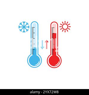 Thermometer icon or temperature symbol. Hot and cold weather Stock Vector