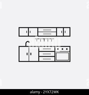 Kitchen furniture line icon, vector sign isolated on white background. Stock Vector